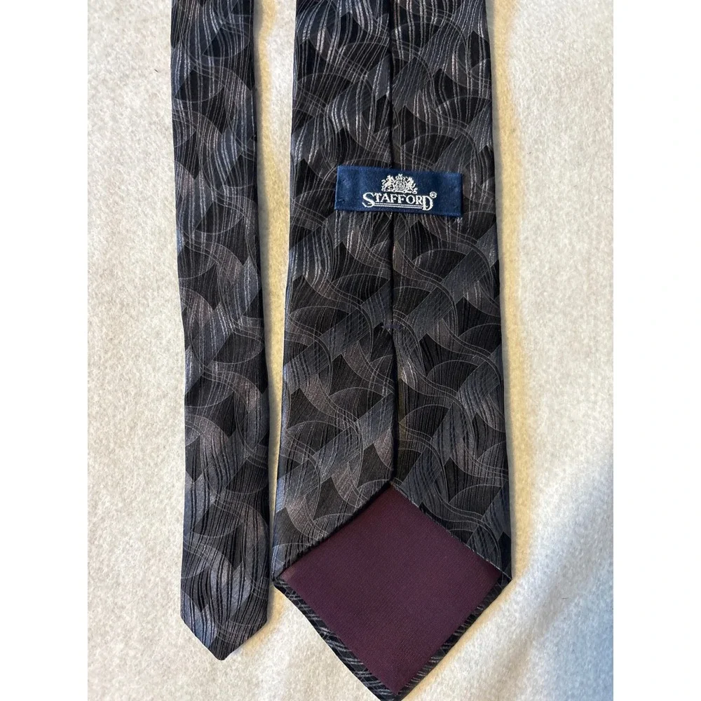Stafford Silk Tie Mens‎ OS Black Grey Geometric Woven Classic Excellent Wide